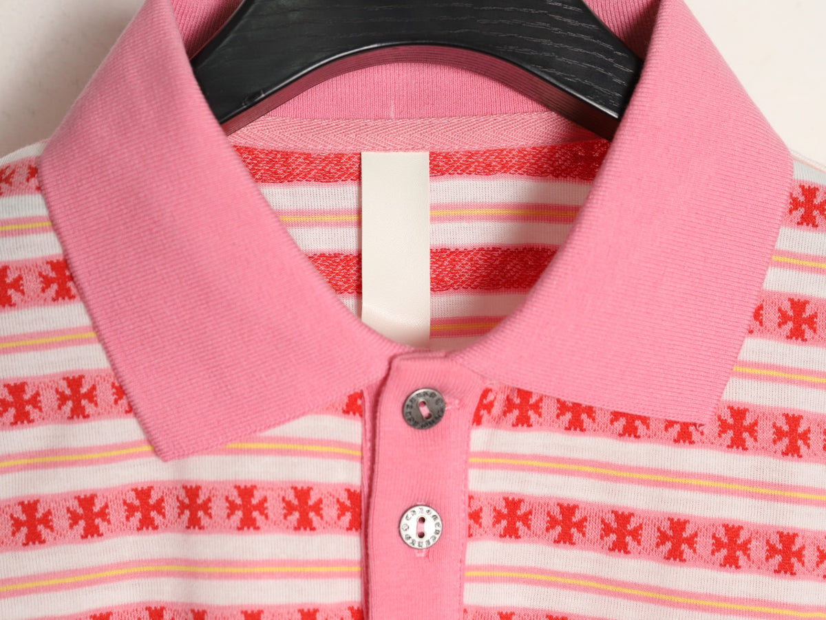 Striped Long Sleeve Polo Pink & Red