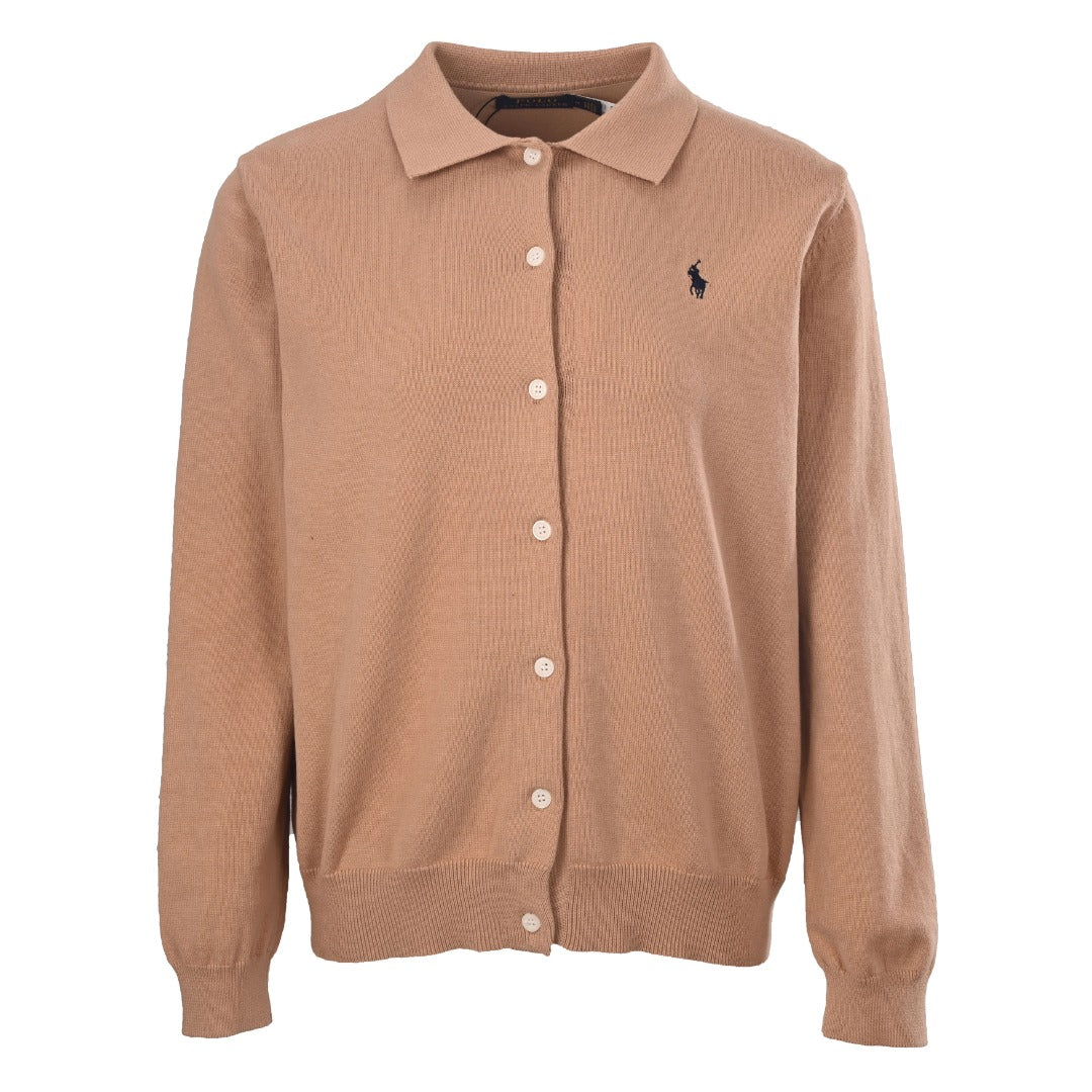 Cotton-Blend Polo Cardigan Camel Melange