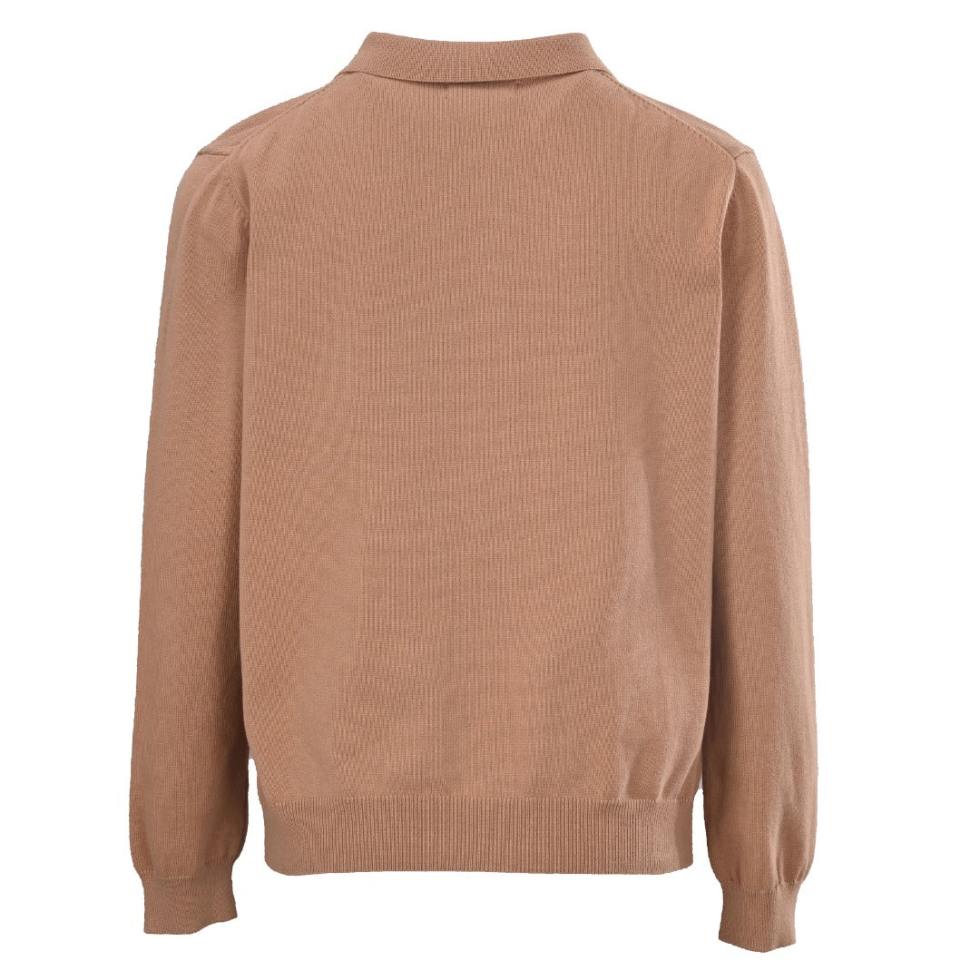 Cotton-Blend Polo Cardigan Camel Melange