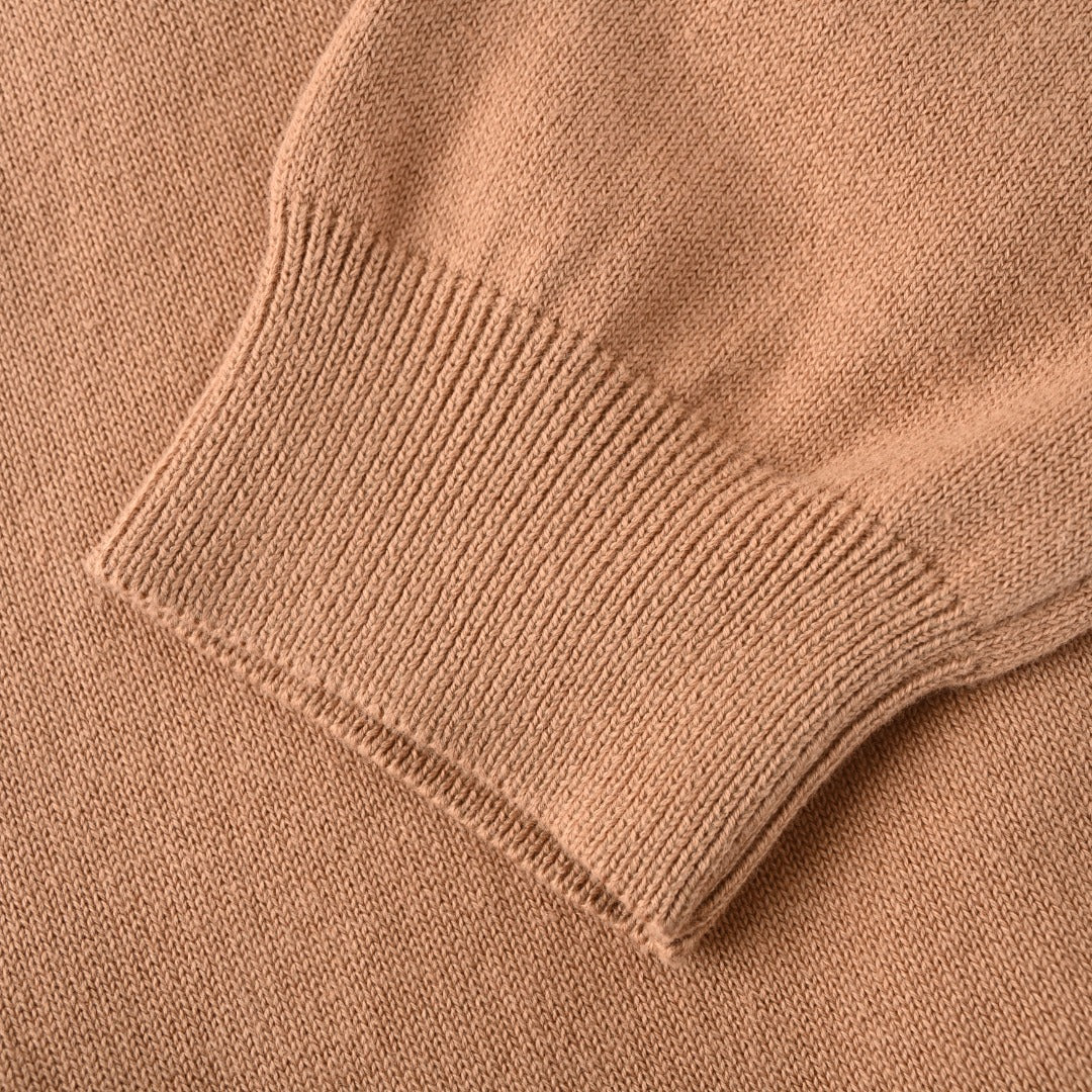 Cotton-Blend Polo Cardigan Camel Melange