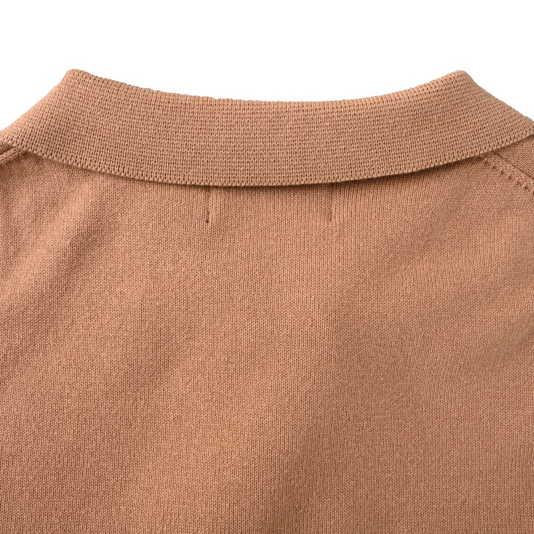 Cotton-Blend Polo Cardigan Camel Melange
