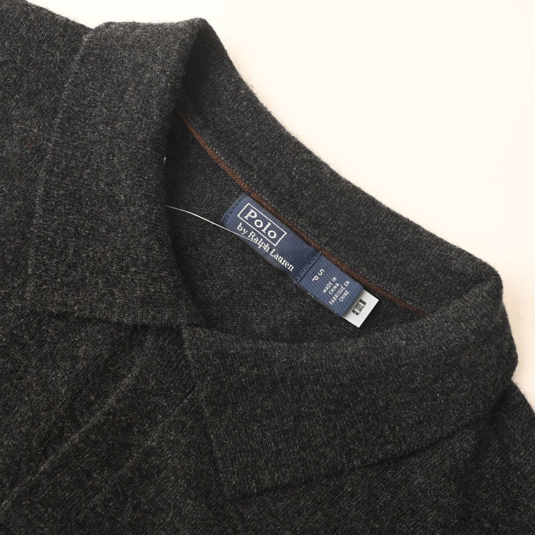 Long-Sleeve Knit Polo Dark Grey