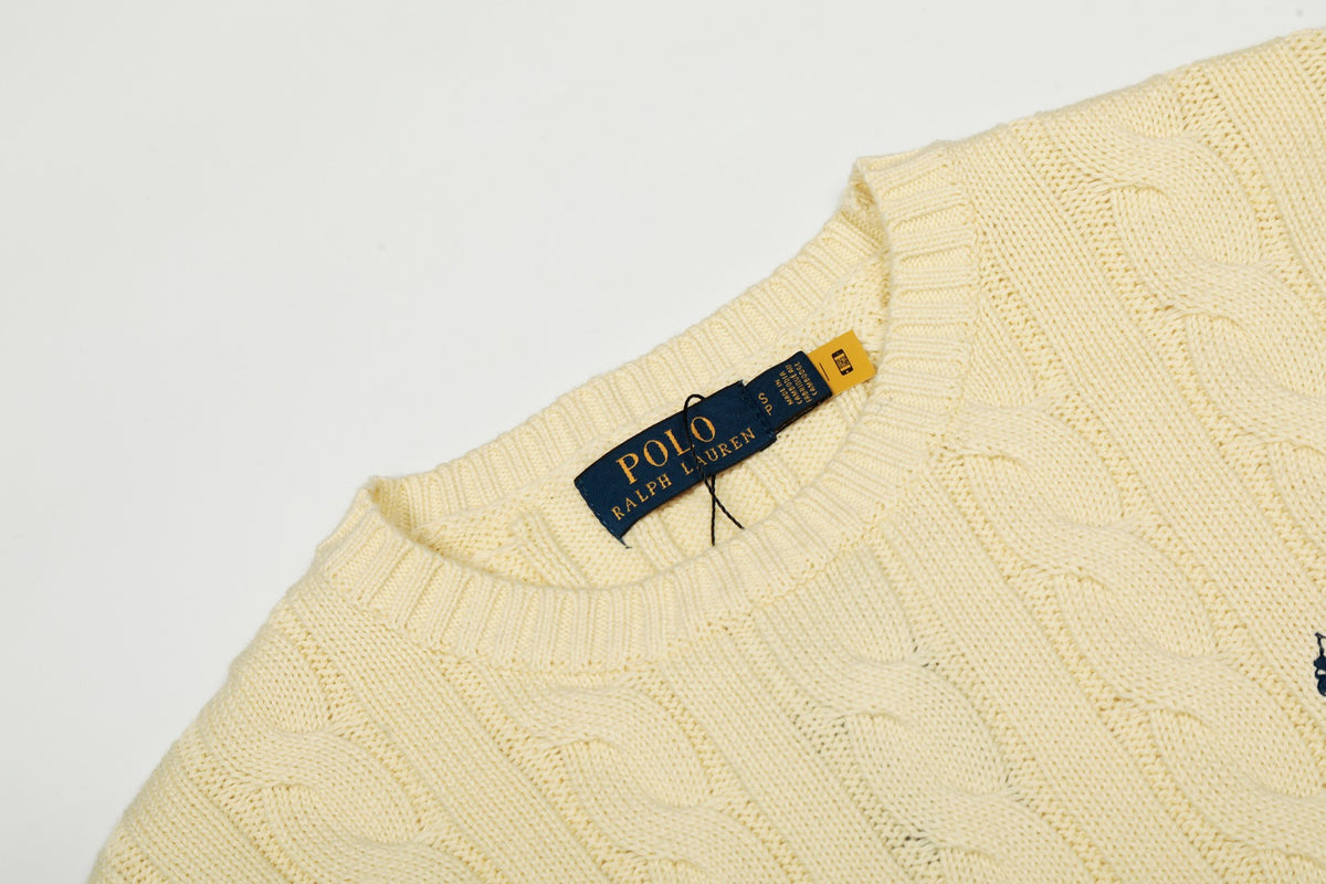 Cable-Knit Cotton Crewneck Sweater Cream