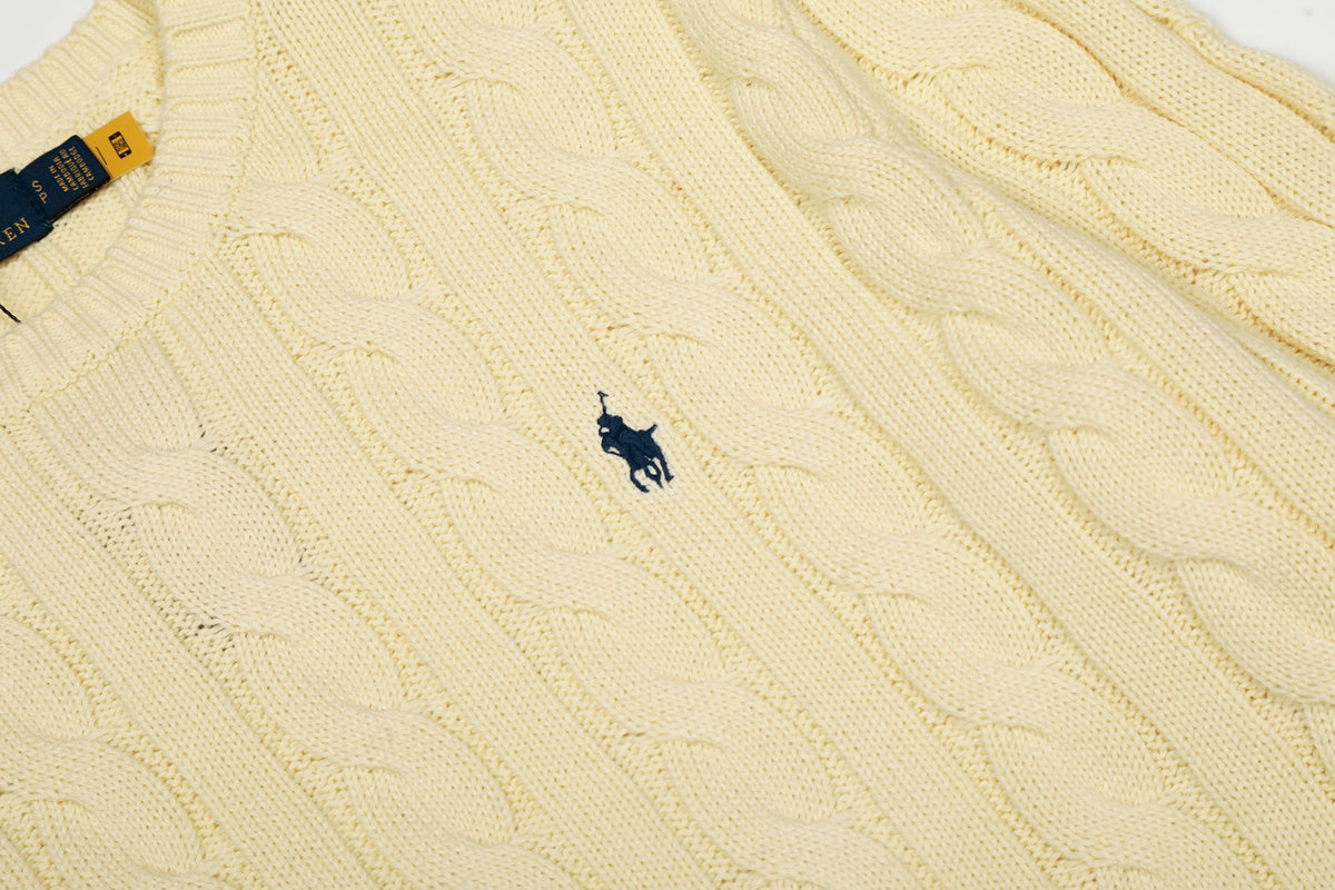 Cable-Knit Cotton Crewneck Sweater Cream