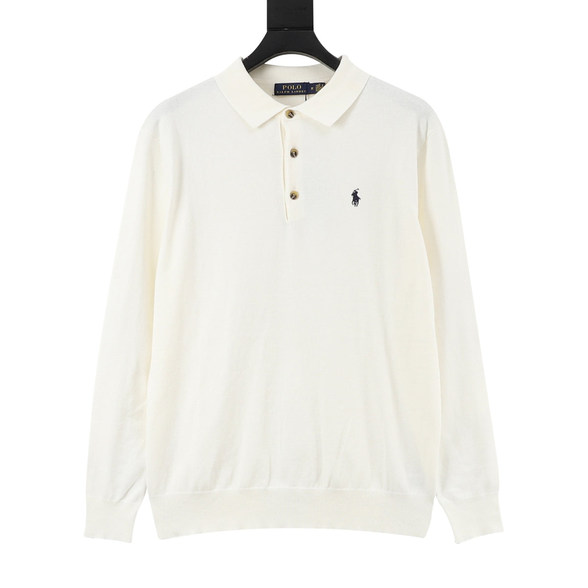 Long-Sleeve Knit Polo Cream