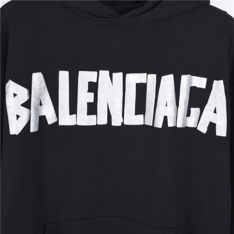 New Tape Type Oversized Hoodie Black