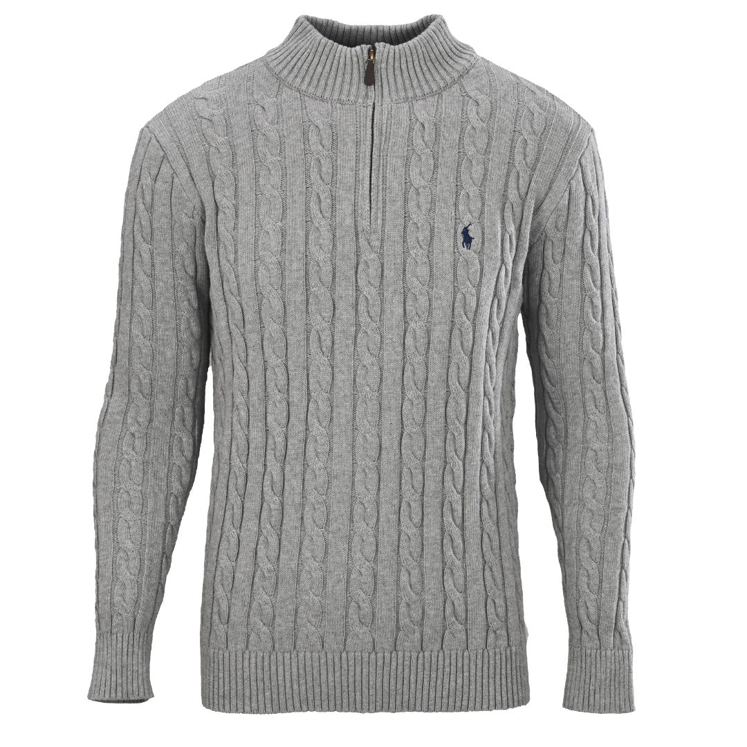 Cable-Knit Quarter-Zip Sweater Grey