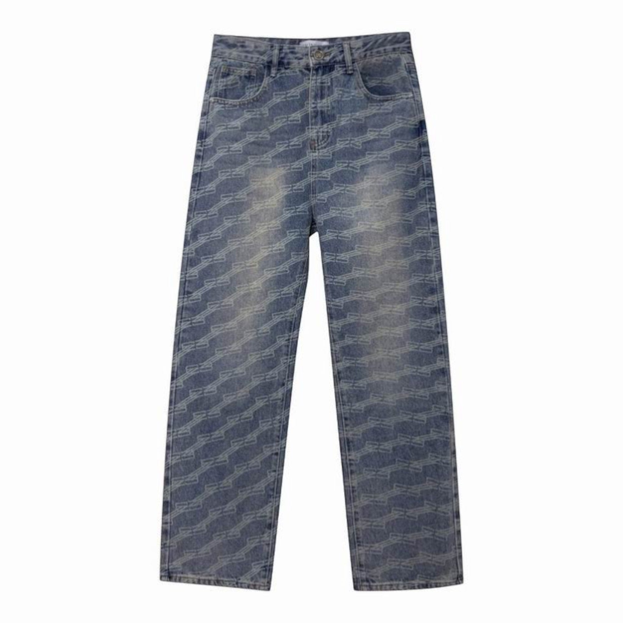 Patterned Straight-Leg Jeans