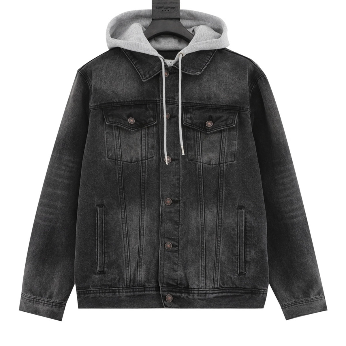 Layered Hood Denim Washed Black