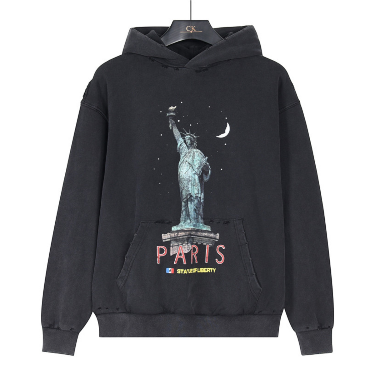Paris Liberty Distressed Hoodie Faded Black