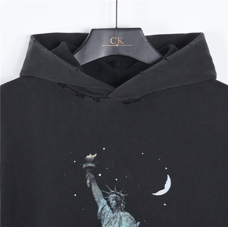 Paris Liberty Distressed Hoodie Faded Black