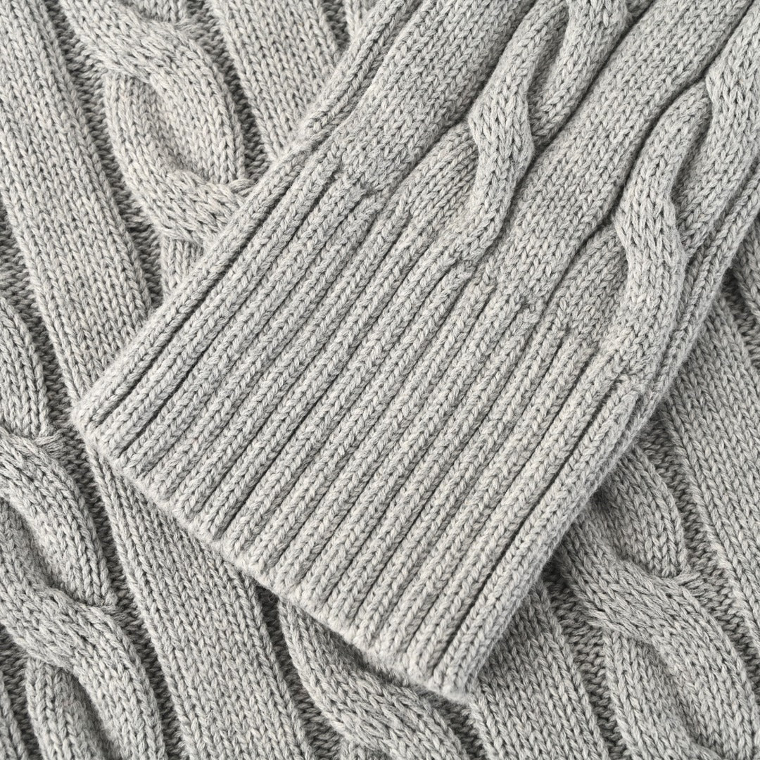 Cable-Knit Quarter-Zip Sweater Grey