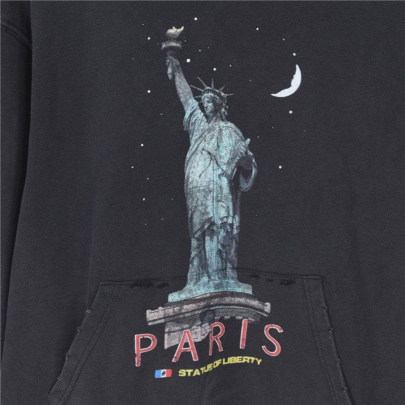 Paris Liberty Distressed Hoodie Faded Black