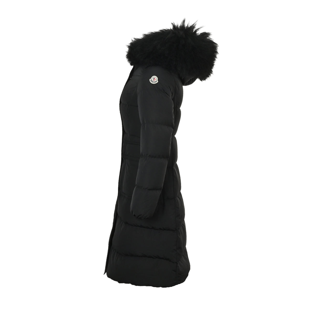 Fur-Trimmed Hooded Long Black