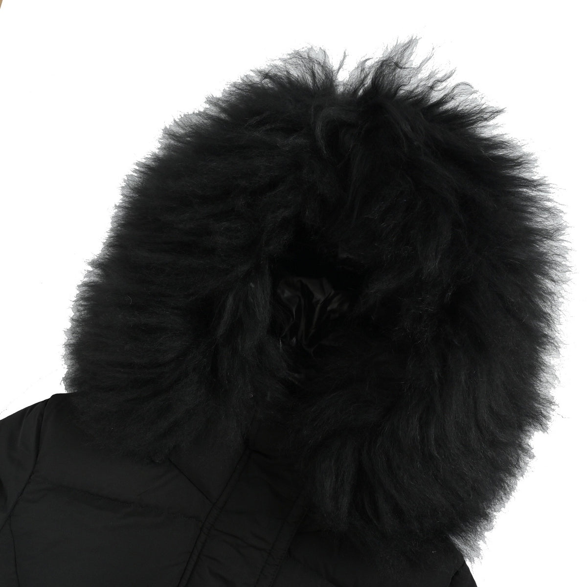 Fur-Trimmed Hooded Long Black