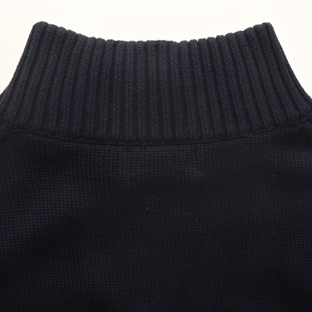 Cotton Quarter-Zip Mockneck Jumper Hunter Navy