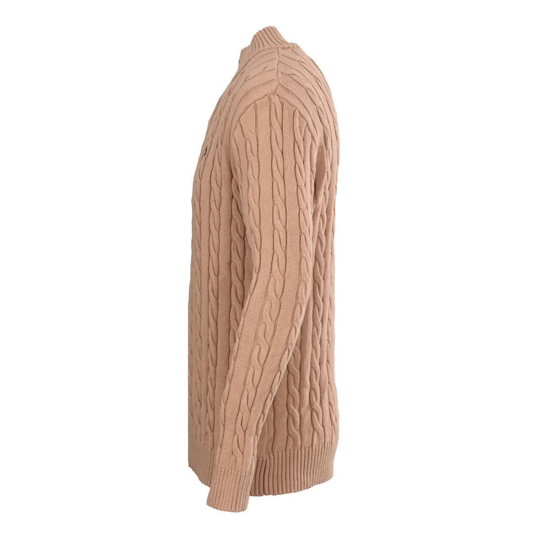 Cable-Knit Cotton Quarter-Zip Sweater Camel Melange