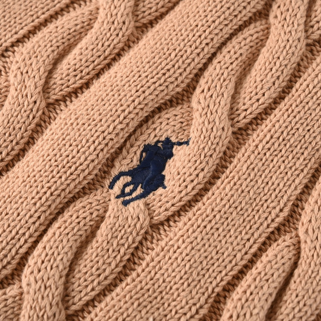 Cable-Knit Cotton Quarter-Zip Sweater Camel Melange