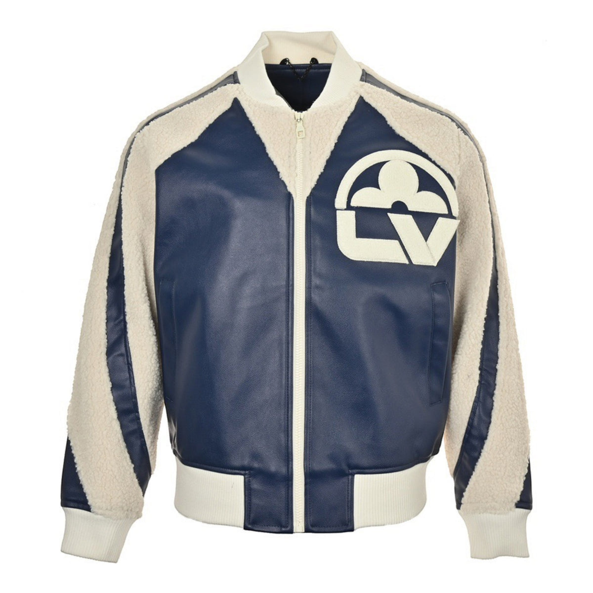Leather Mix Teddy Jacket Blue / White
