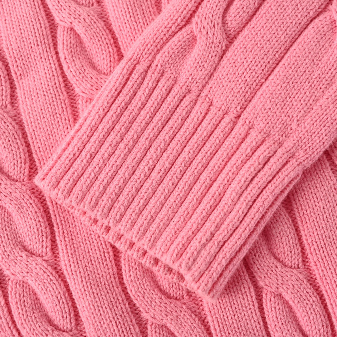 Cable-Knit Quarter-Zip Sweater Pink