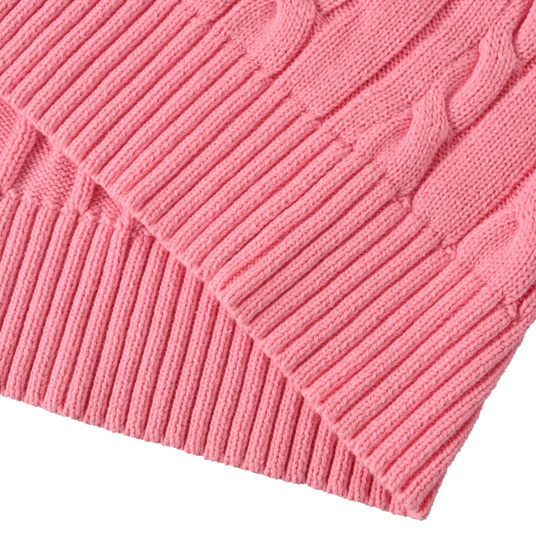 Cable-Knit Quarter-Zip Sweater Pink