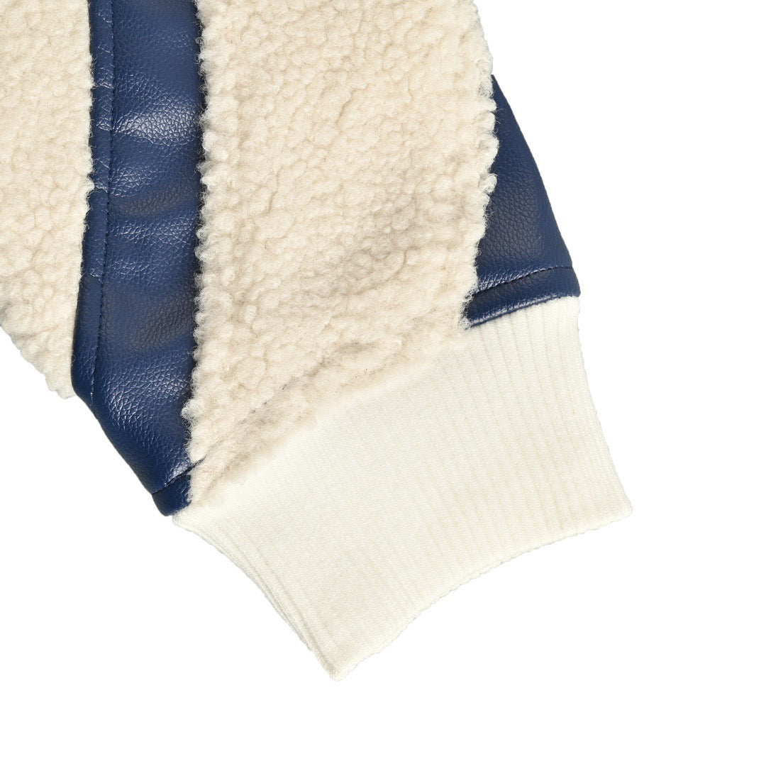 Leather Mix Teddy Jacket Blue / White