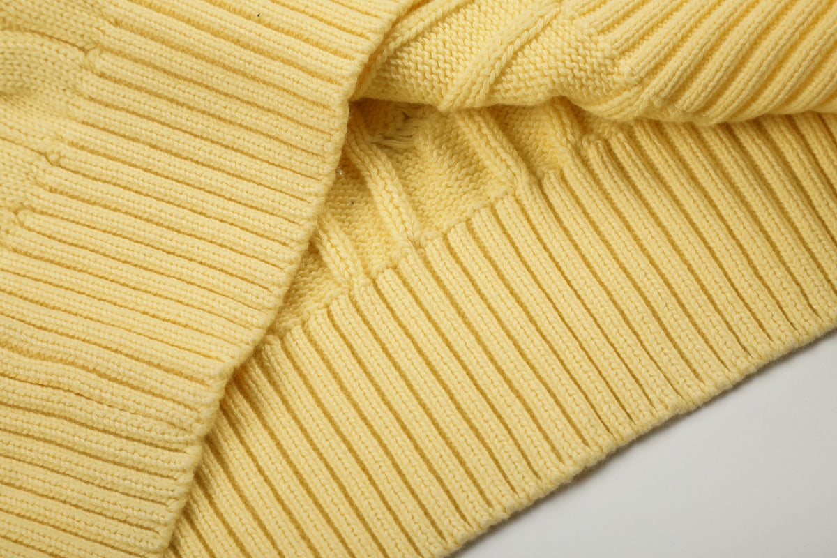 Cable-Knit Cotton Crewneck Sweater Yellow