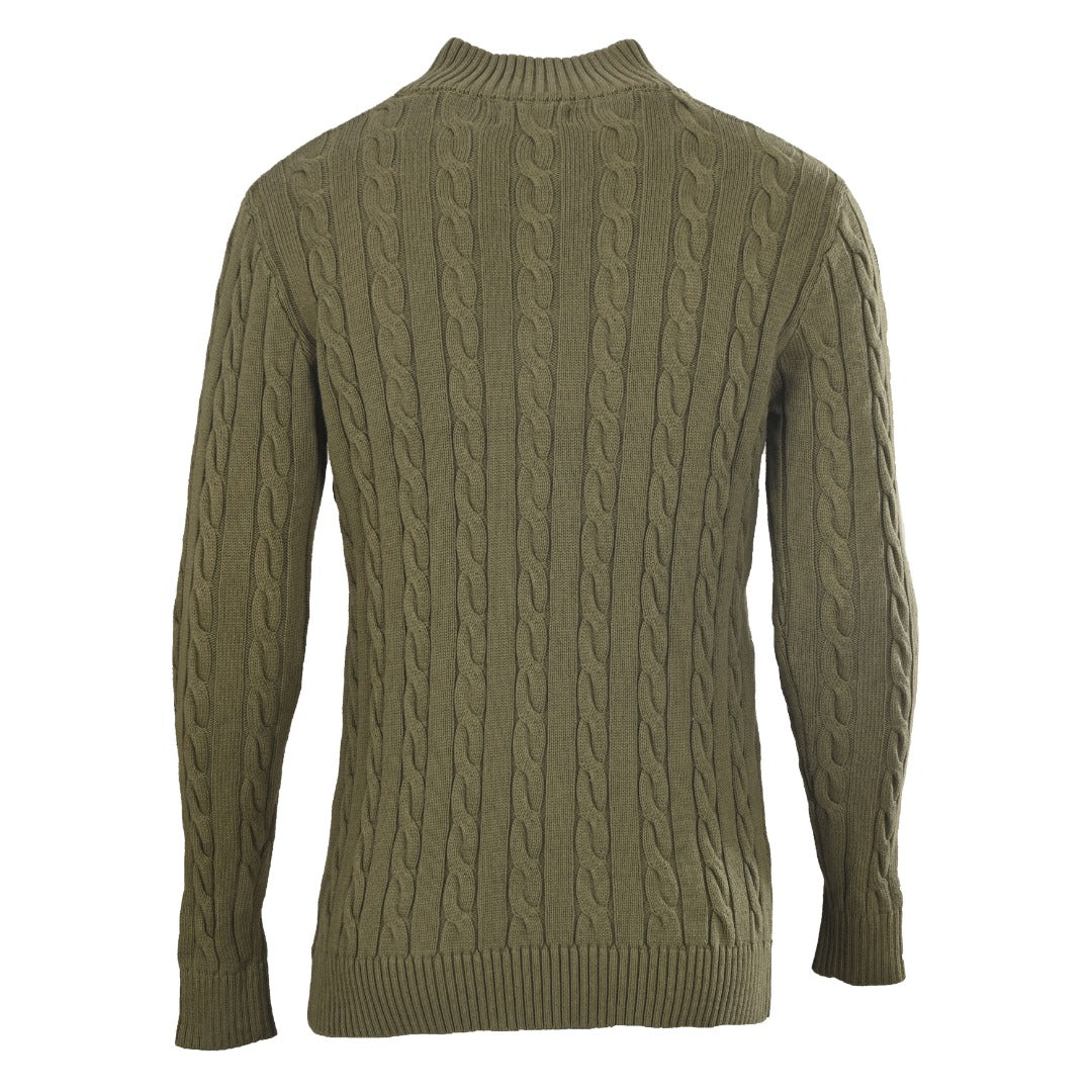 Cable-Knit Quarter-Zip Sweater Olive Green