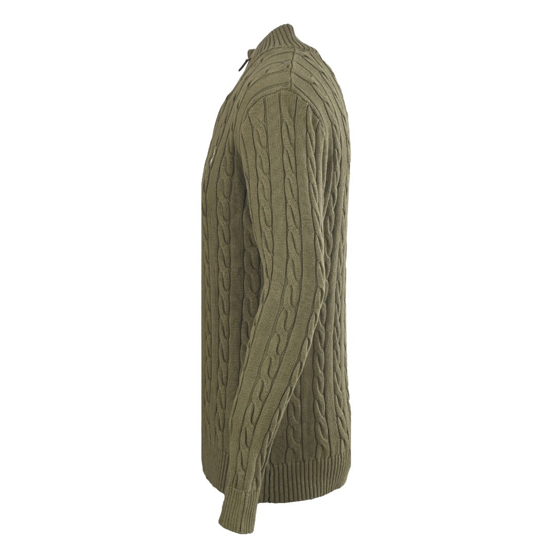 Cable-Knit Quarter-Zip Sweater Olive Green