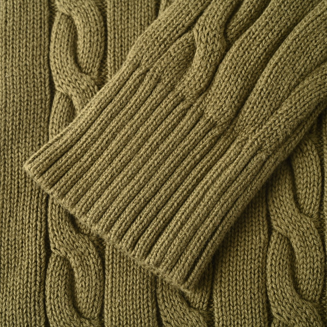 Cable-Knit Quarter-Zip Sweater Olive Green