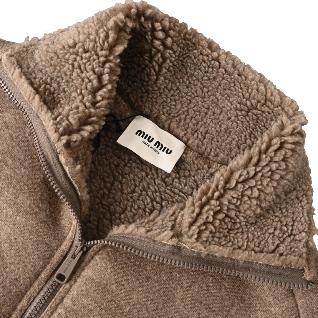 Fleece Bomber Beige & Brown