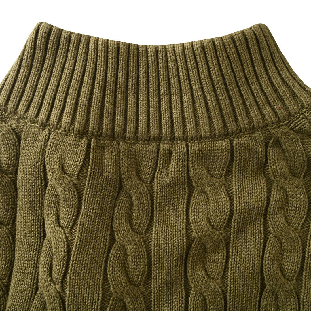 Cable-Knit Quarter-Zip Sweater Olive Green