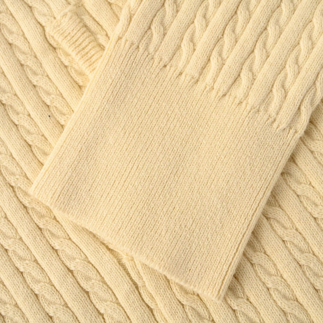 Mini-Cable Cotton Full-Zip Hoodie Pale Yellow