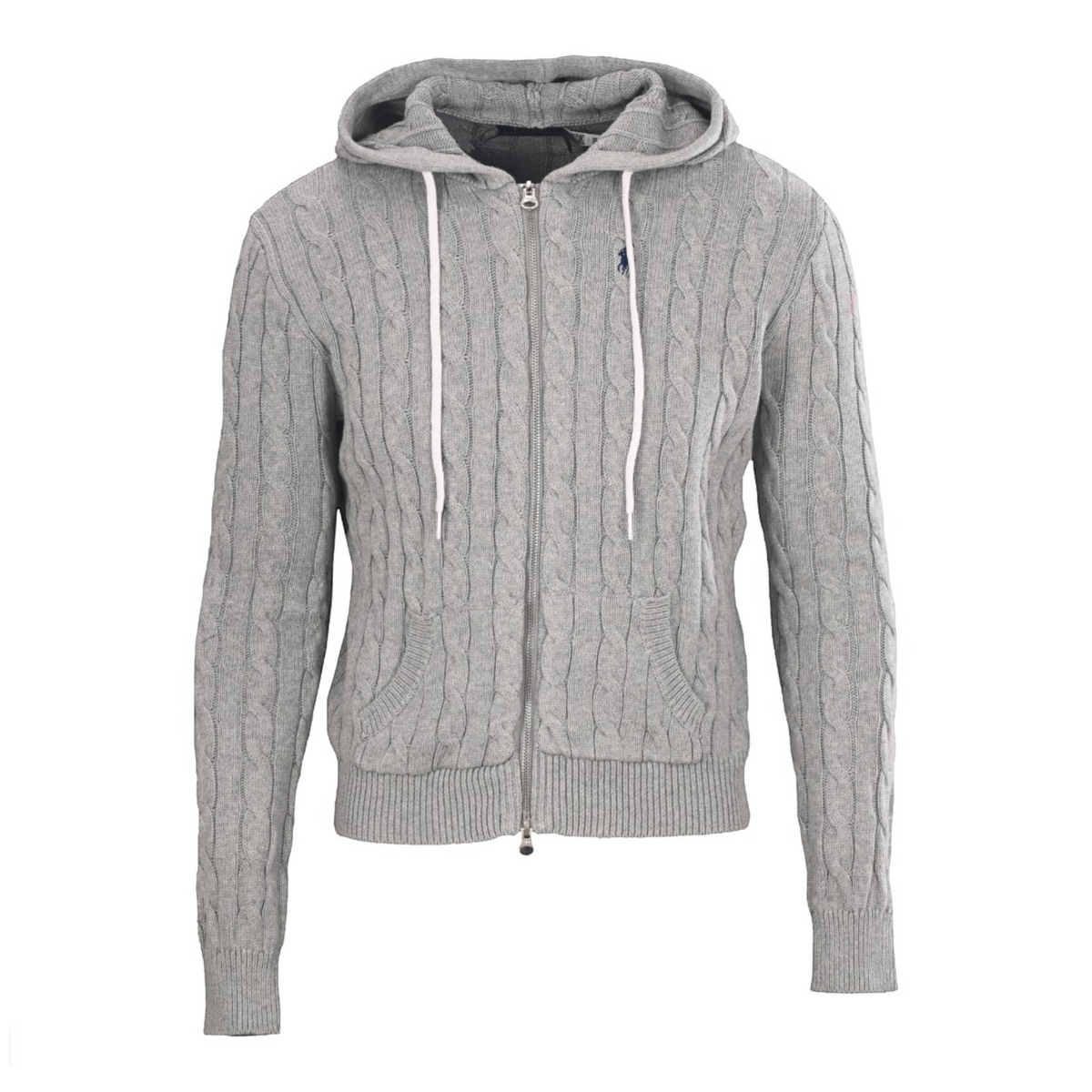 Cable-Knit Cotton Full-Zip Hoodie Grey