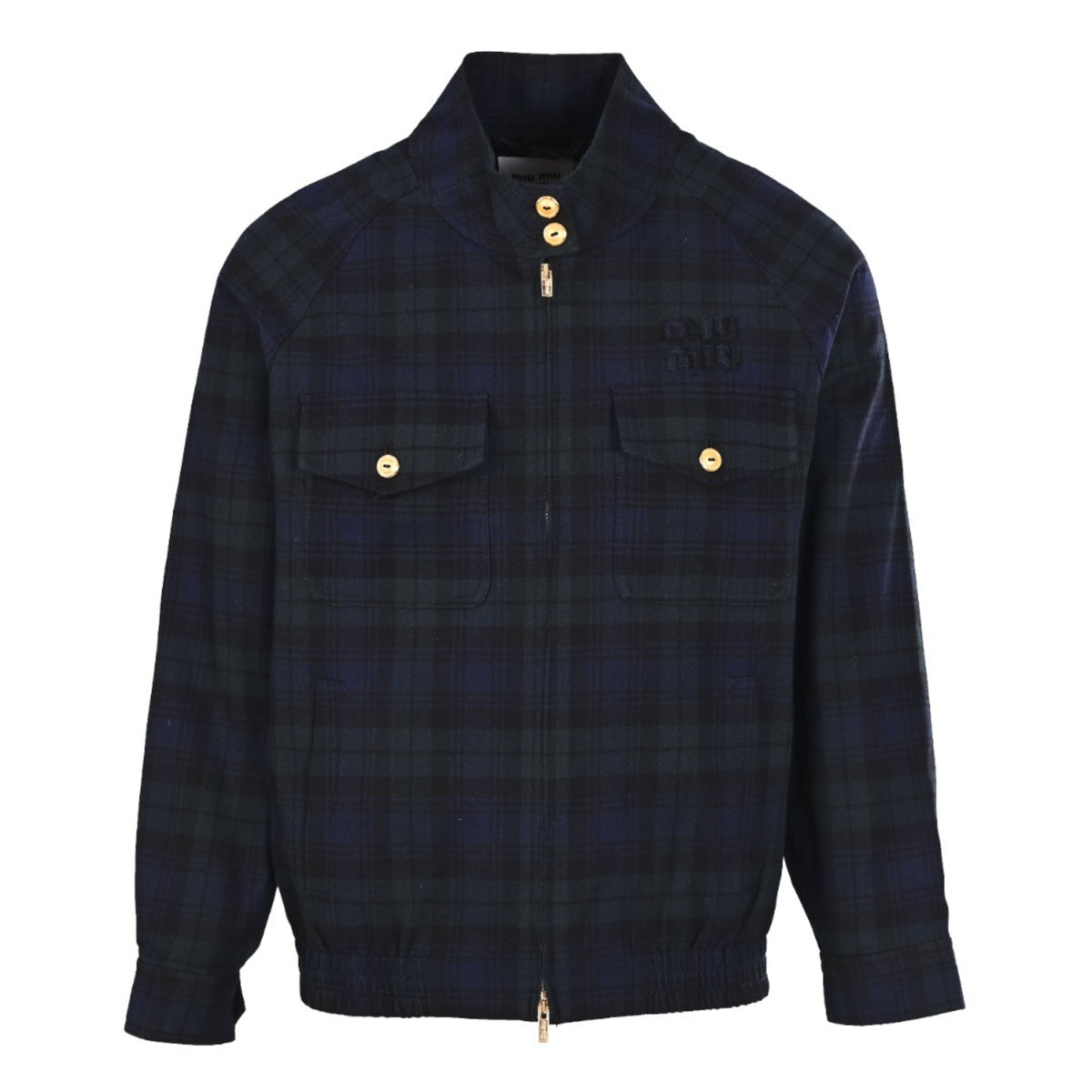 Plaid Wool Blouson Navy Blue & Green
