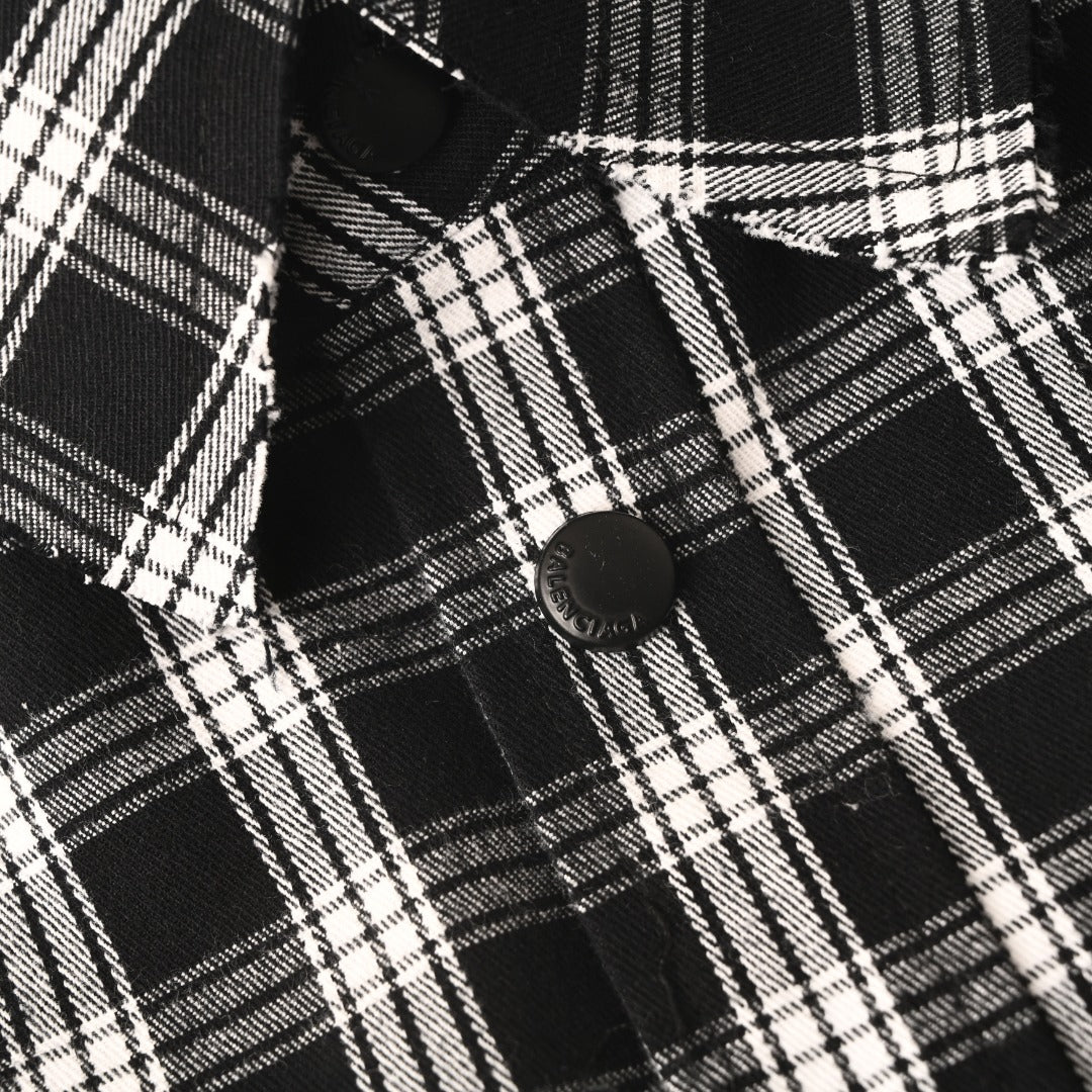 Plaid Button-Down Shirt Black & White