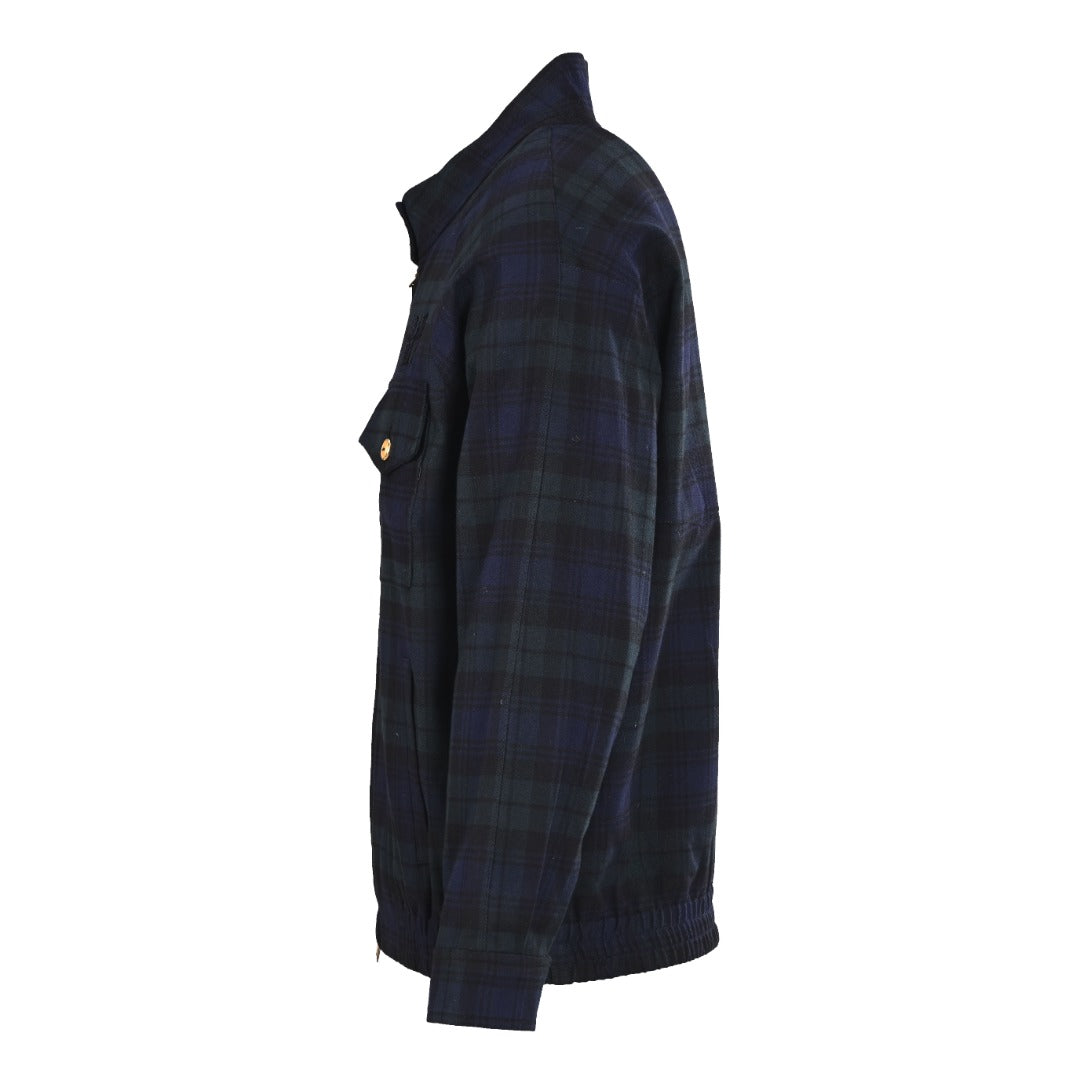 Plaid Wool Blouson Navy Blue & Green