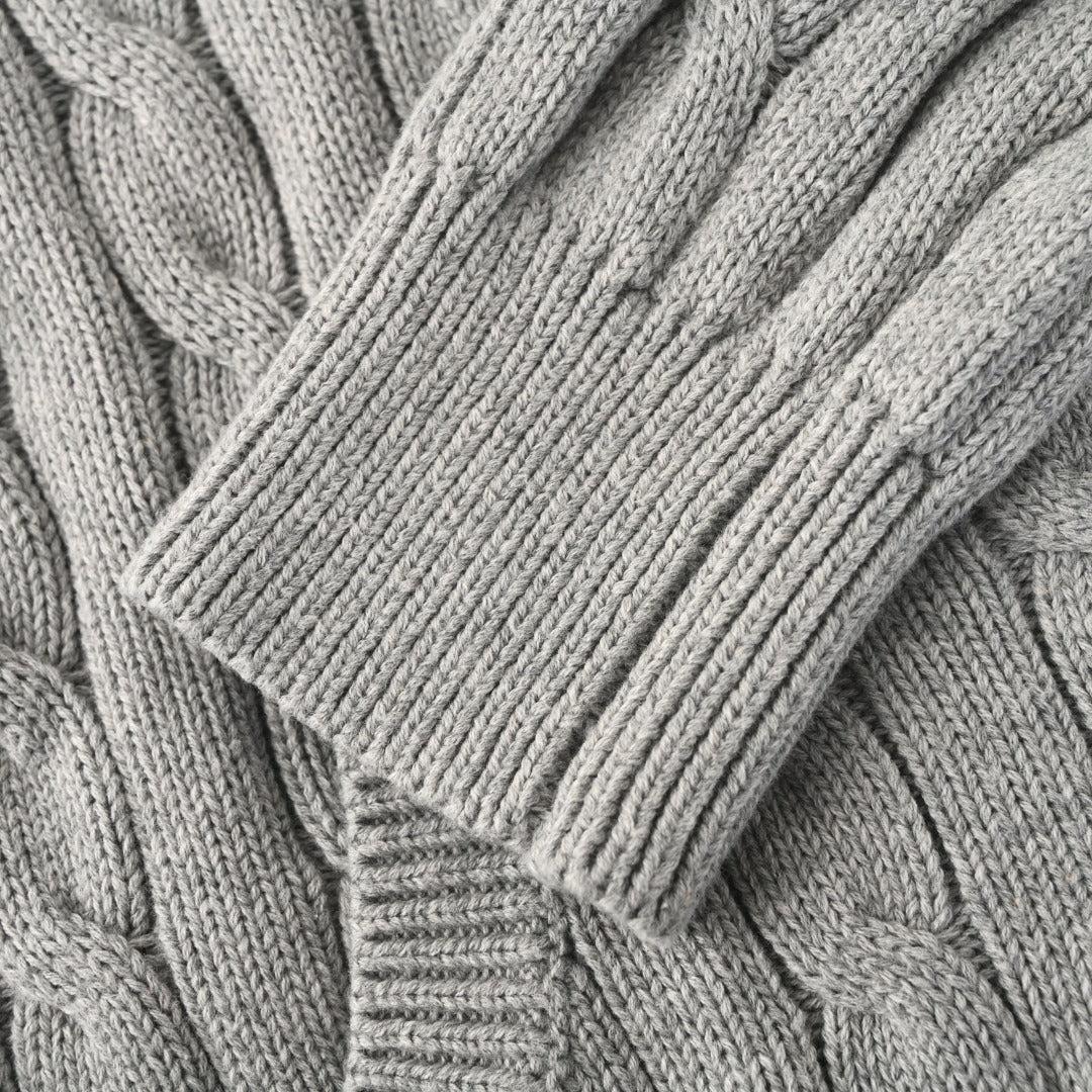 Cable-Knit Cotton Full-Zip Hoodie Grey