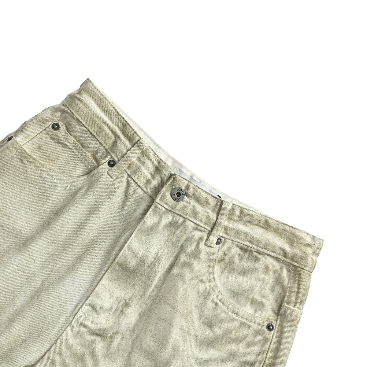 Distressed Straight-Leg Light Grey Beige