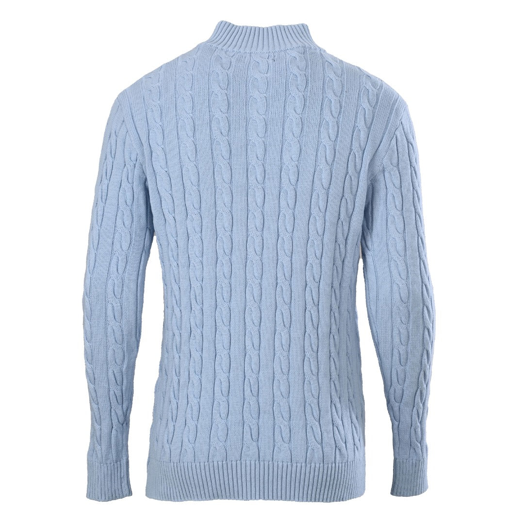 Cable-Knit Quarter-Zip Sweater Light Blue