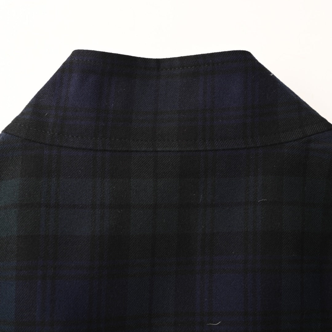 Plaid Wool Blouson Navy Blue & Green