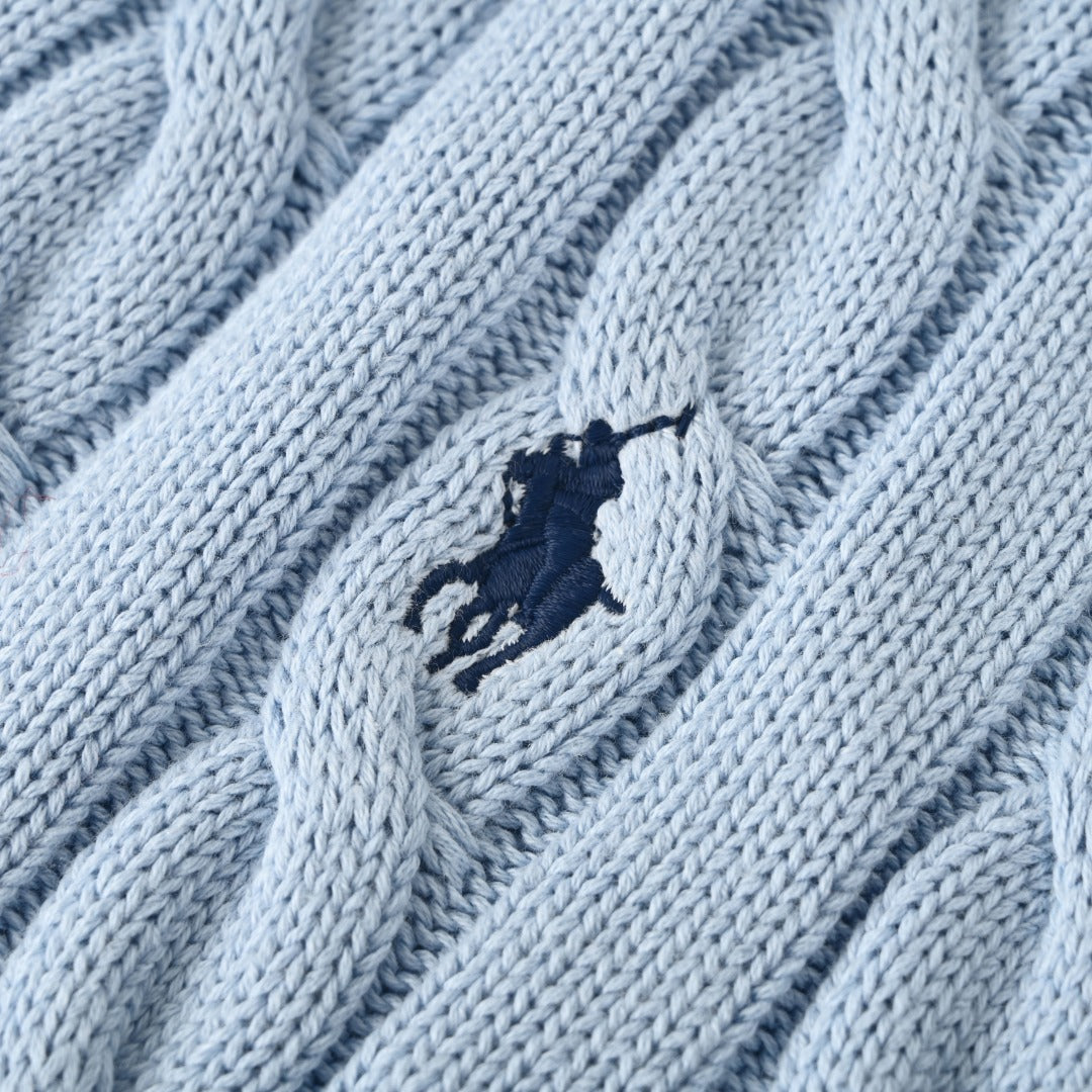 Cable-Knit Quarter-Zip Sweater Light Blue