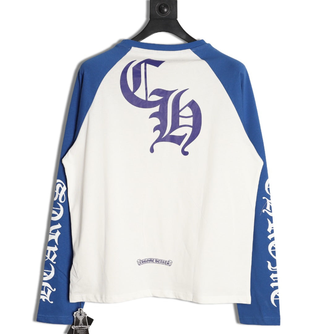 Horseshoe Baseball Long Sleeve T-Shirt White & Blue