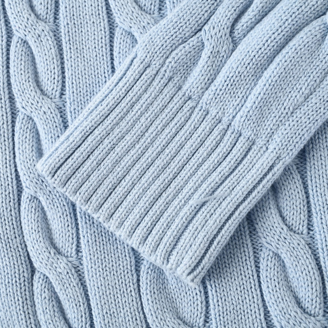 Cable-Knit Quarter-Zip Sweater Light Blue