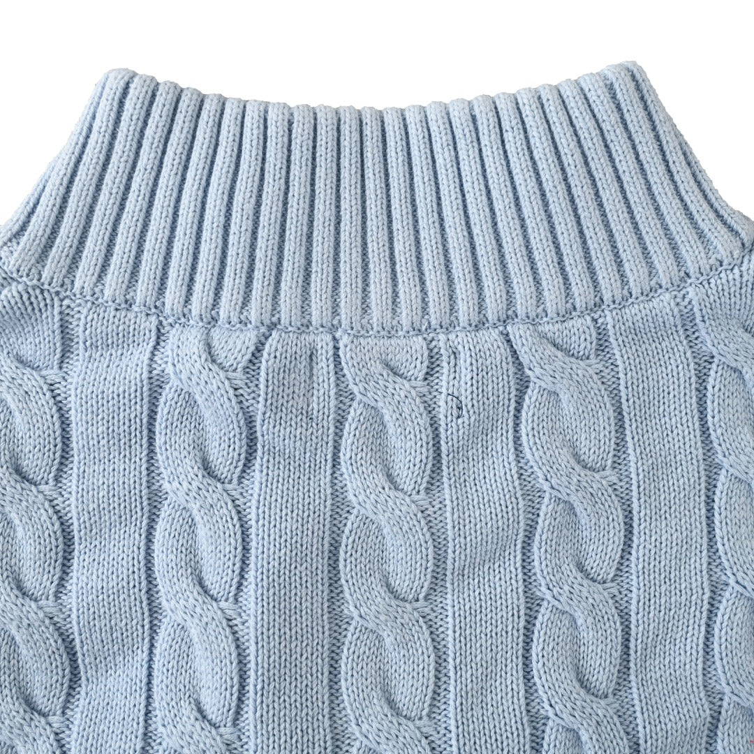 Cable-Knit Quarter-Zip Sweater Light Blue