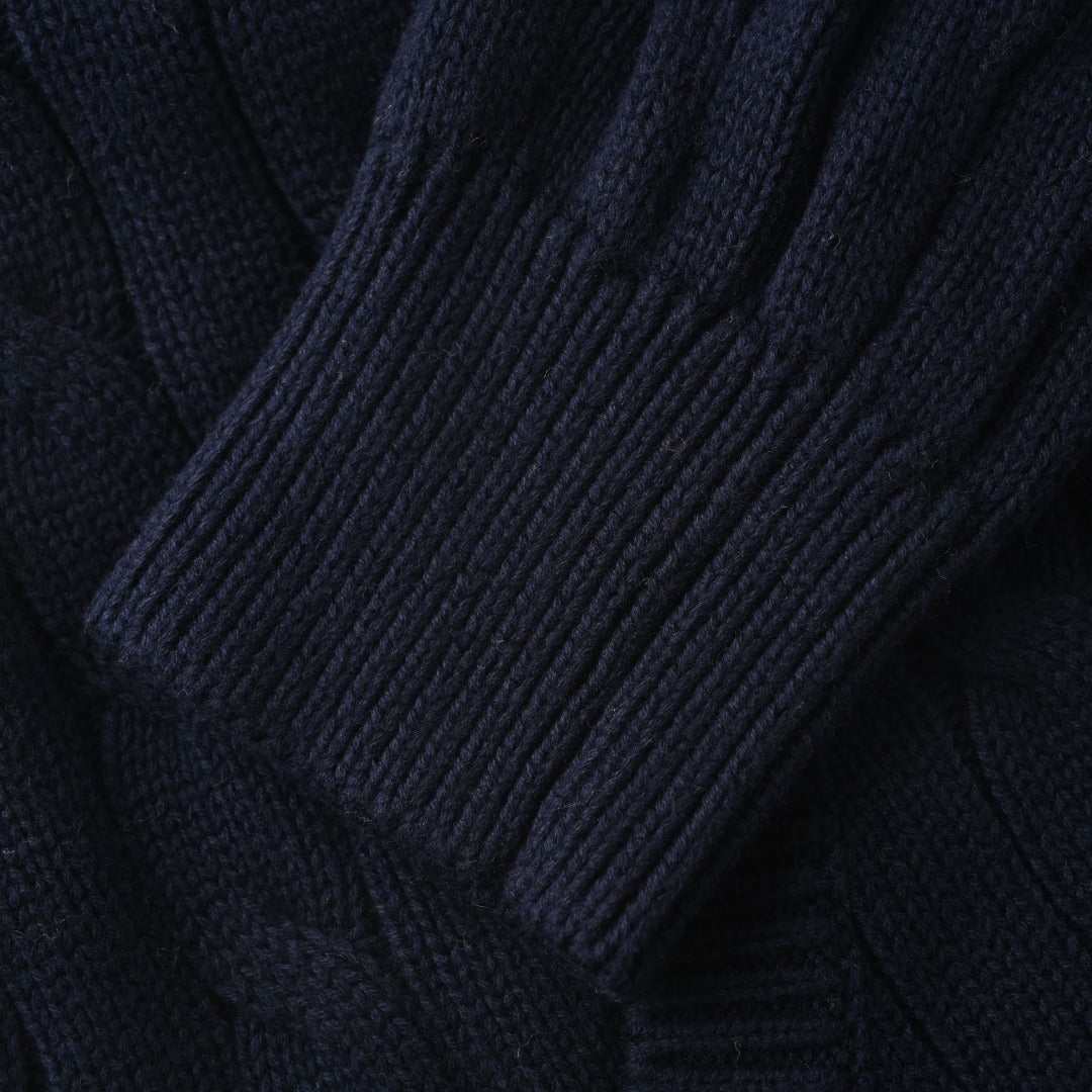 Women’s Cable-Knit Cotton Full-Zip Hoodie Navy Blue