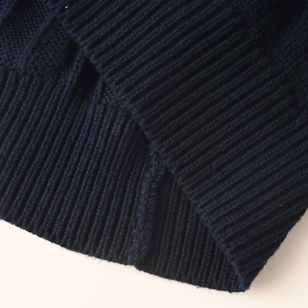 Women’s Cable-Knit Cotton Full-Zip Hoodie Navy Blue