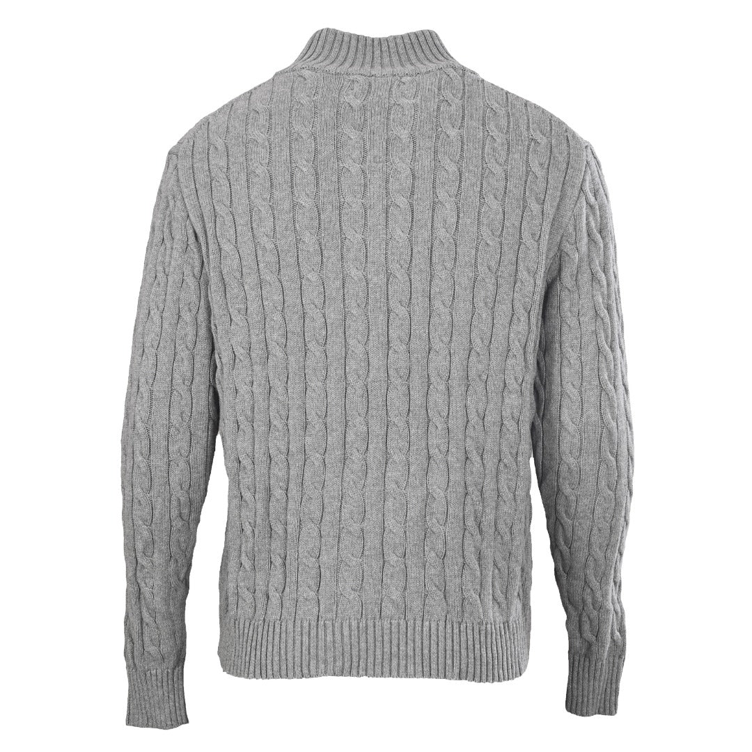 Cable-Knit Cotton Full-Zip Sweater Grey