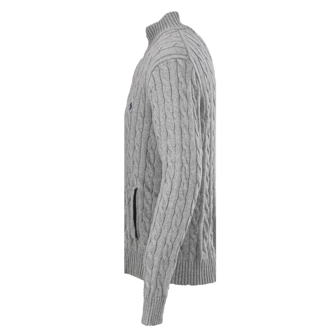 Cable-Knit Cotton Full-Zip Sweater Grey