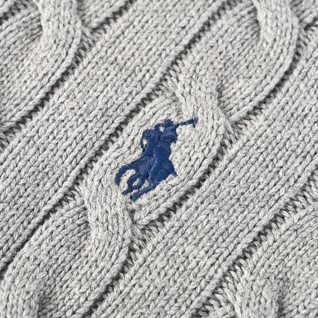 Cable-Knit Cotton Full-Zip Sweater Grey